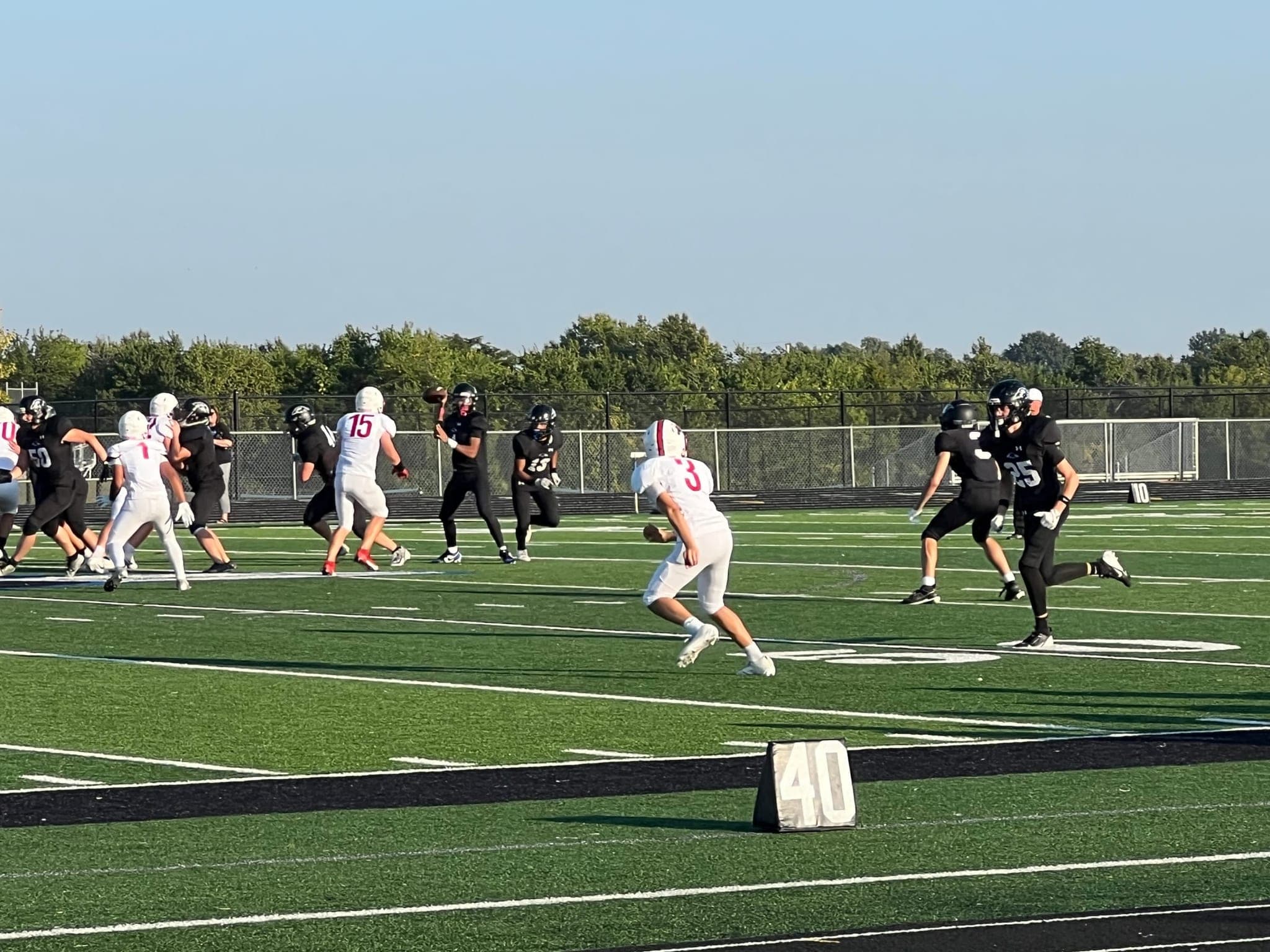 A high school football game in action